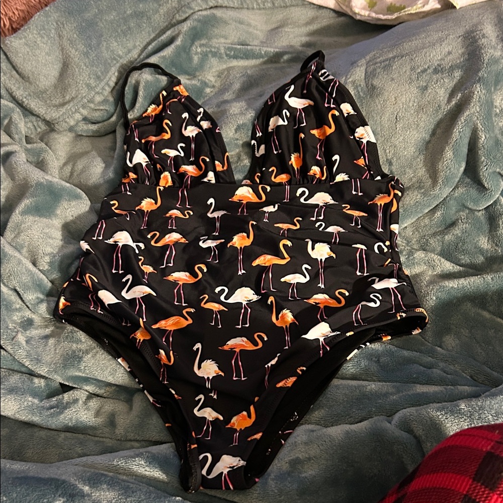Cupshe Black and Orange Flamingo Bikini size large
